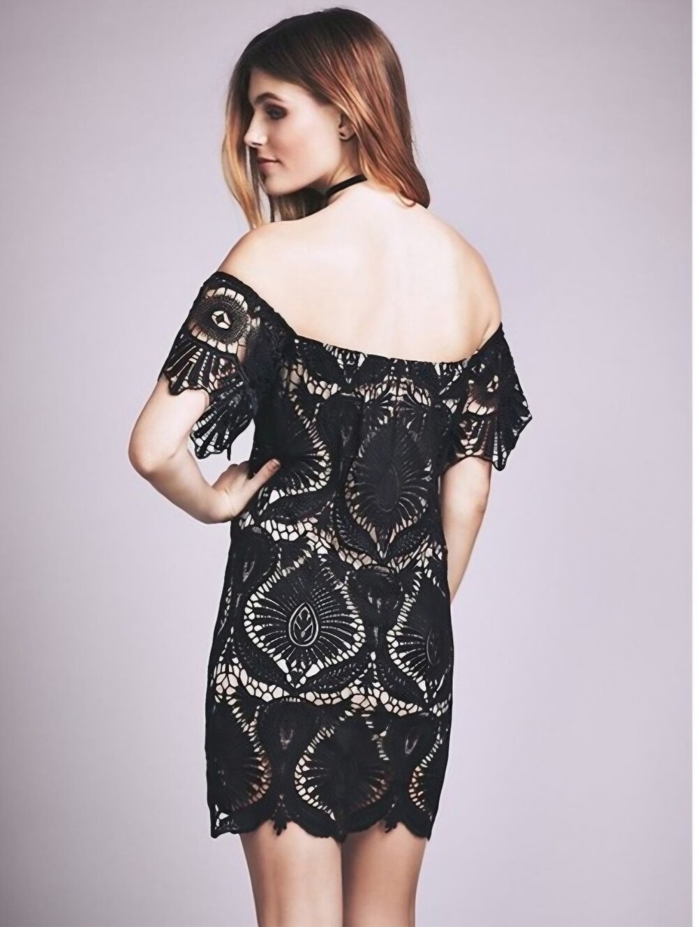 Free People Sagrada Black Lace Crochet Mini Dress Wedding guest Going out